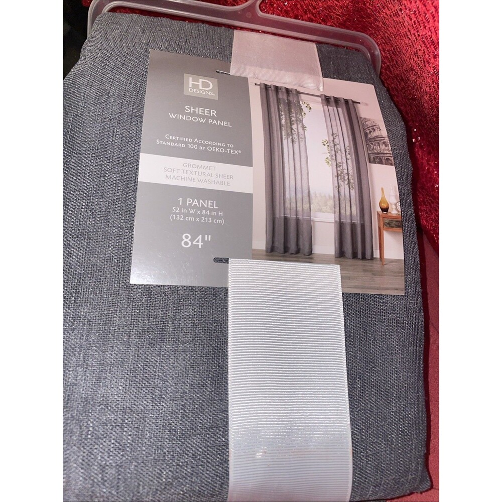1 SOLID Window Curtains 52x84”  Grommets Textured Sheer Gray